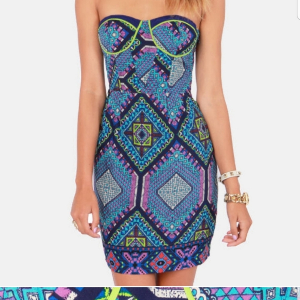 LULU'S Aryn K Taking Shape Strapless Blue Dress